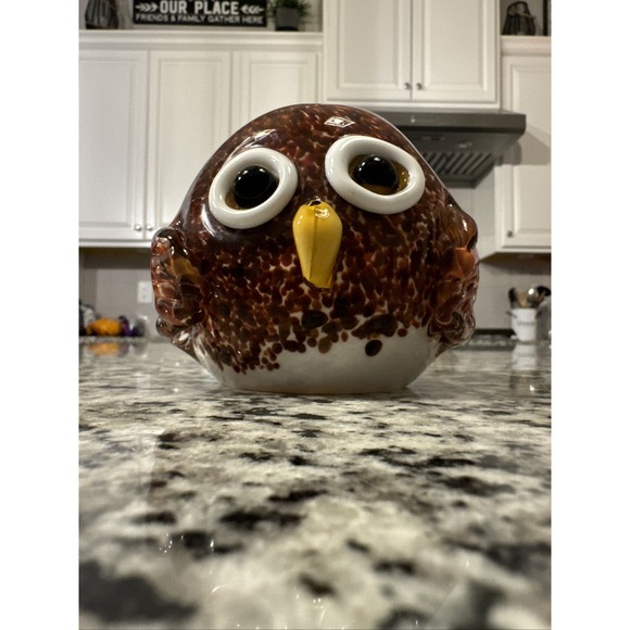 GCA Art Glass - Colorful Glass Cute Big Eye Owl Paper Weight Desk/Office ,3.75"T - Picture 6 of 7